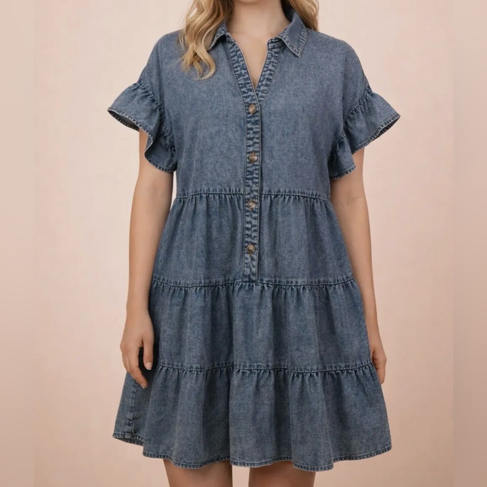 Mineral Washed Chambray Shirt Mini Dress - Indigo